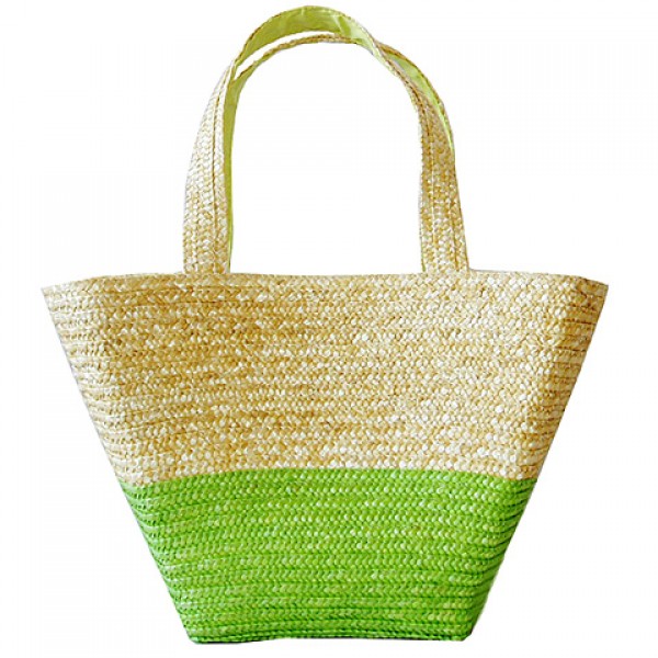 Straw Tote: Woven Wheat Straw Tote - 2 Tones - Lime - BG-R11052LM